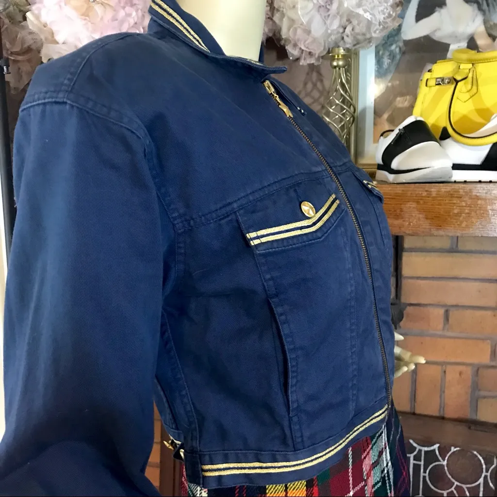 LIZ WEAR BLUE AND GOLD VINTAGE 1990'S CROPPED JACKET (SP) Size undefined - Image 3