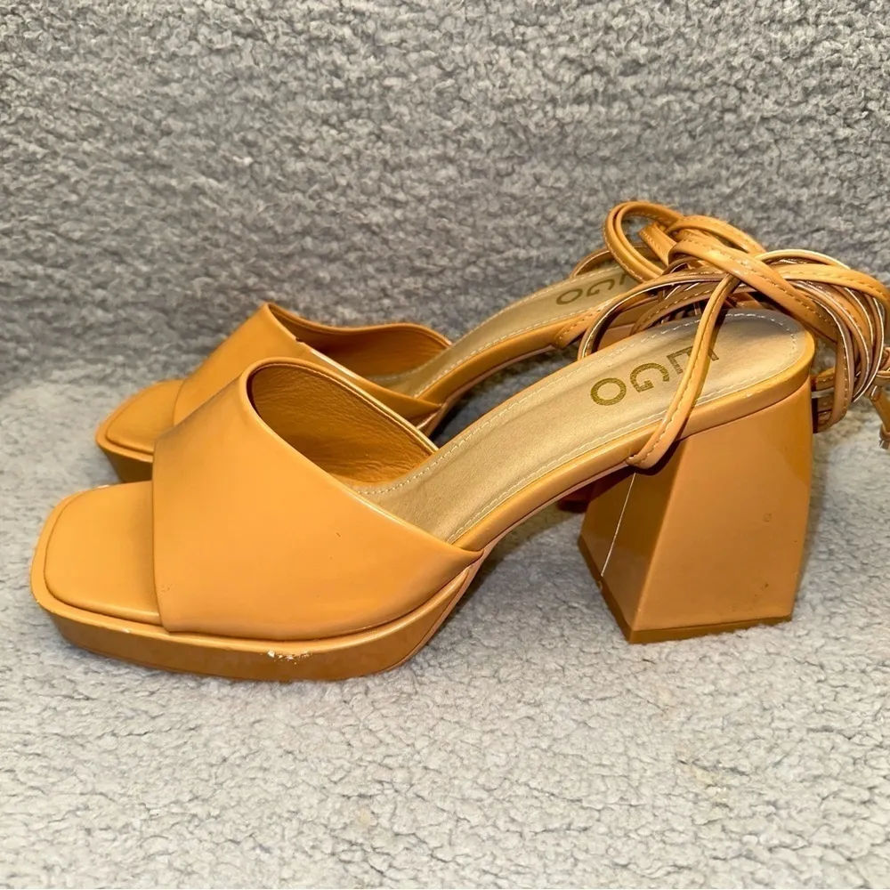 Ego Women's Shoes Beige Size 9 Faux Leather Dreamer Block Heel Ankle Tie Sandals - Image 5