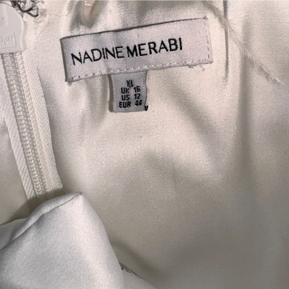 NWOT NADINE MERABI Colette White Feather Strapless belted Jumpsuit sz 12 - Image 8