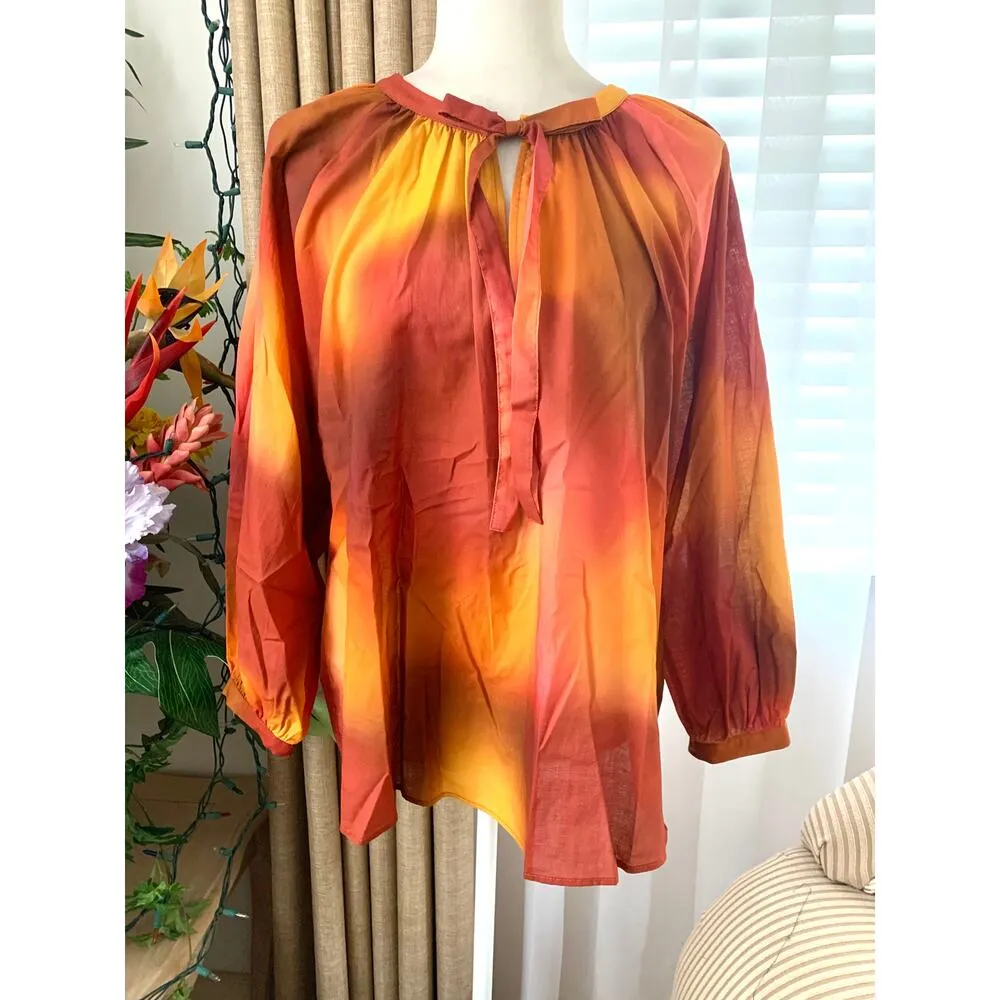 Zara Tie Dye Print Oversized Blouse with Tie in Orange - Image 4