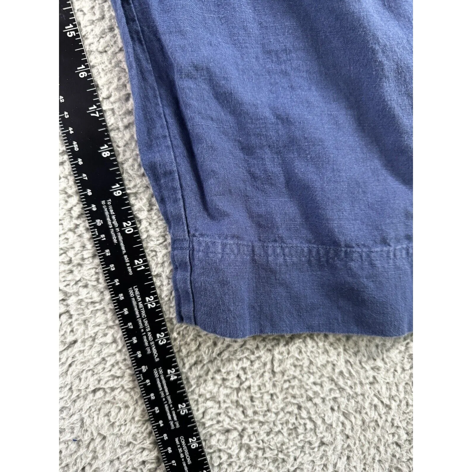 Jones New York Sport‎ Pants Women Large Mid Rise 100% Linen Cropped Solid Blue - Image 5