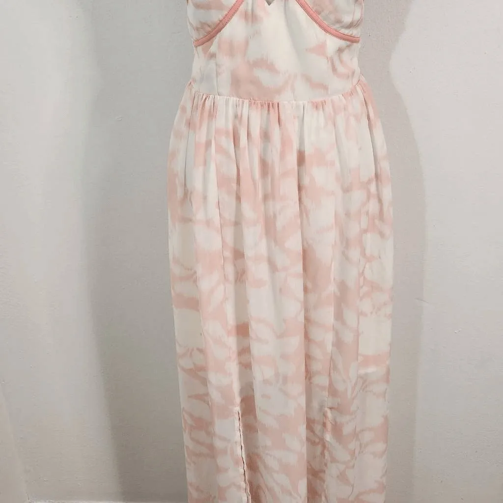 Adrea Pink and White Maxi Dress Size Small Pink Chiffon Wedding Guest Dress - Image 3