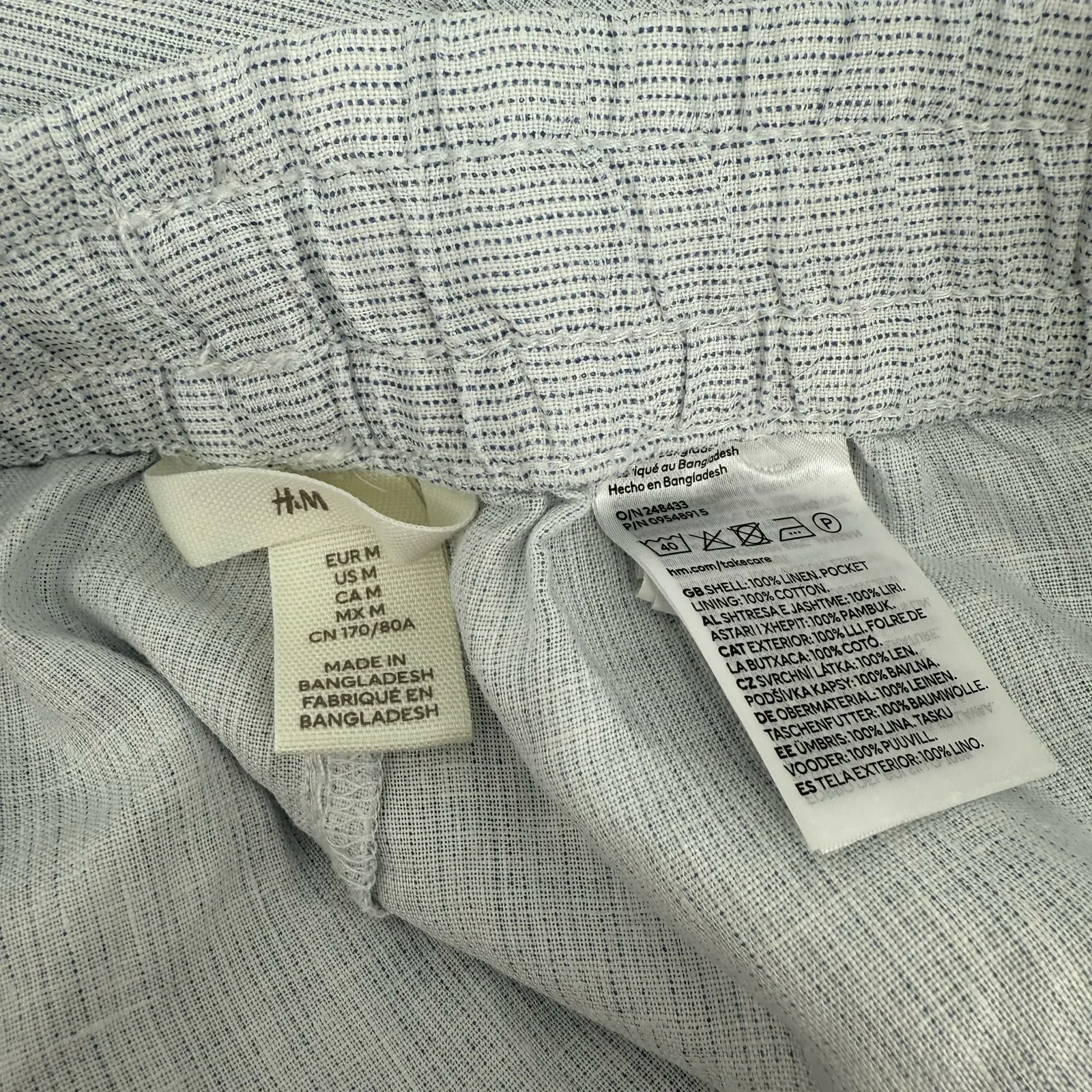 H&M Pants Size Medium 100% Linen Pull-On Stripe Drawstring Casual Lightweight - Image 3