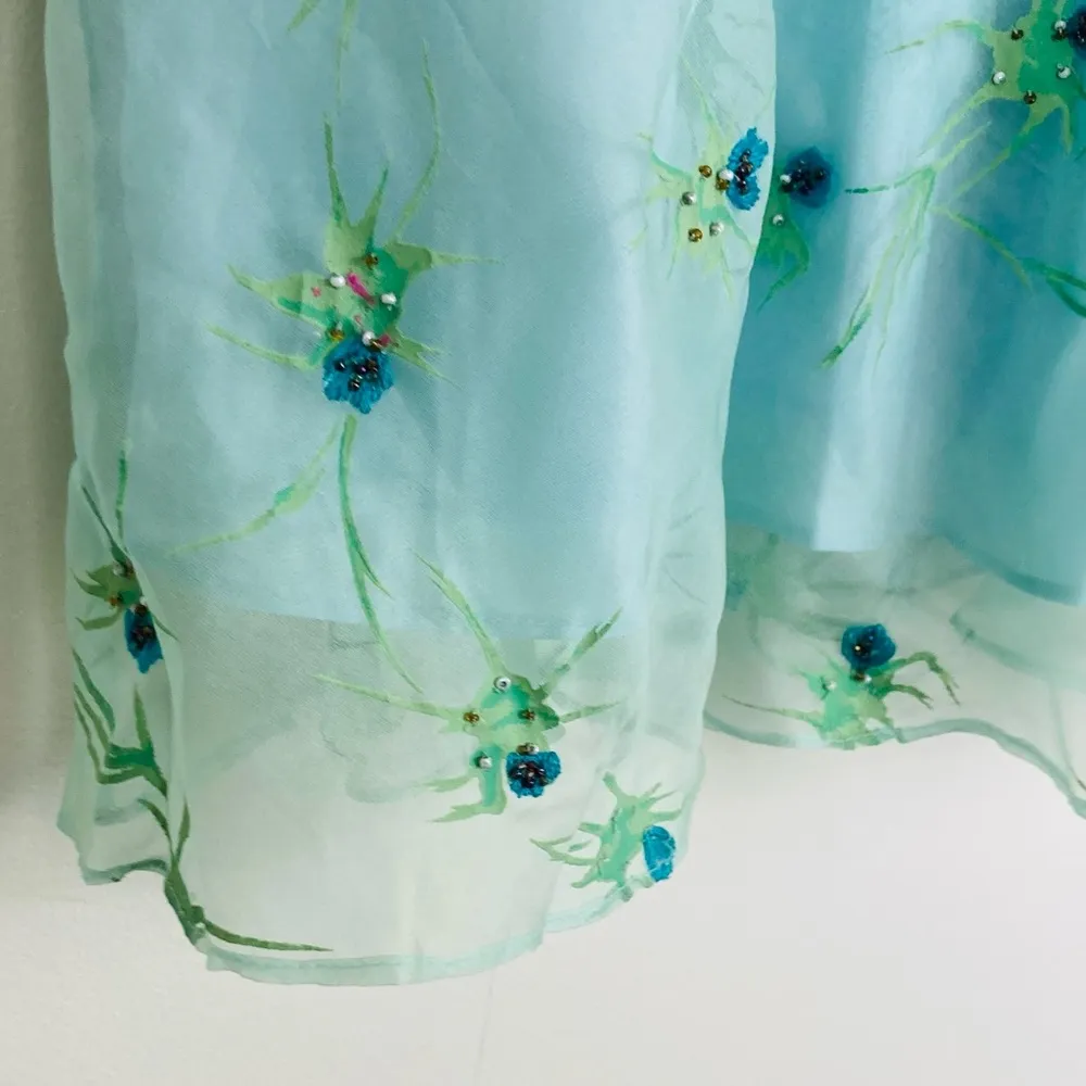 Vintage Y2K Nicole Miller silk blue sheer beaded bias cut fairy mermaid skirt. 8 - Image 5