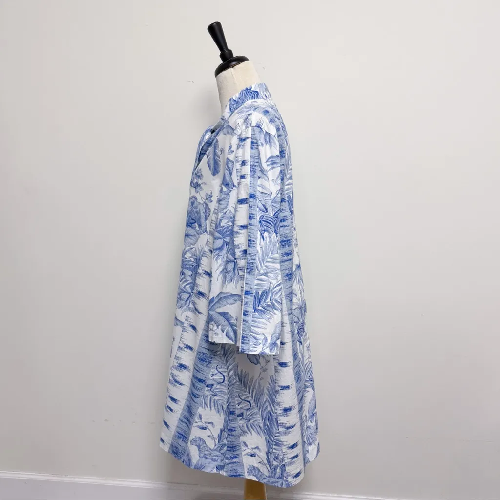 Tuckernuck Blue White Safari Toile 3/4 Sleeve Tie Neck A Line Mini Dress Large - Image 4