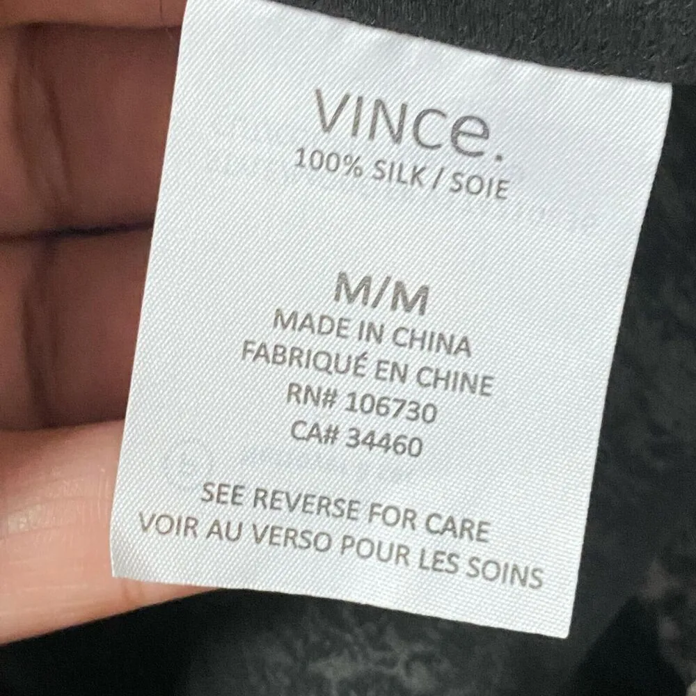 VINCE Silk Tank Top Sleeveless Burnout Black Scoop Neck Dual Layer Women's Sz M - Image 6