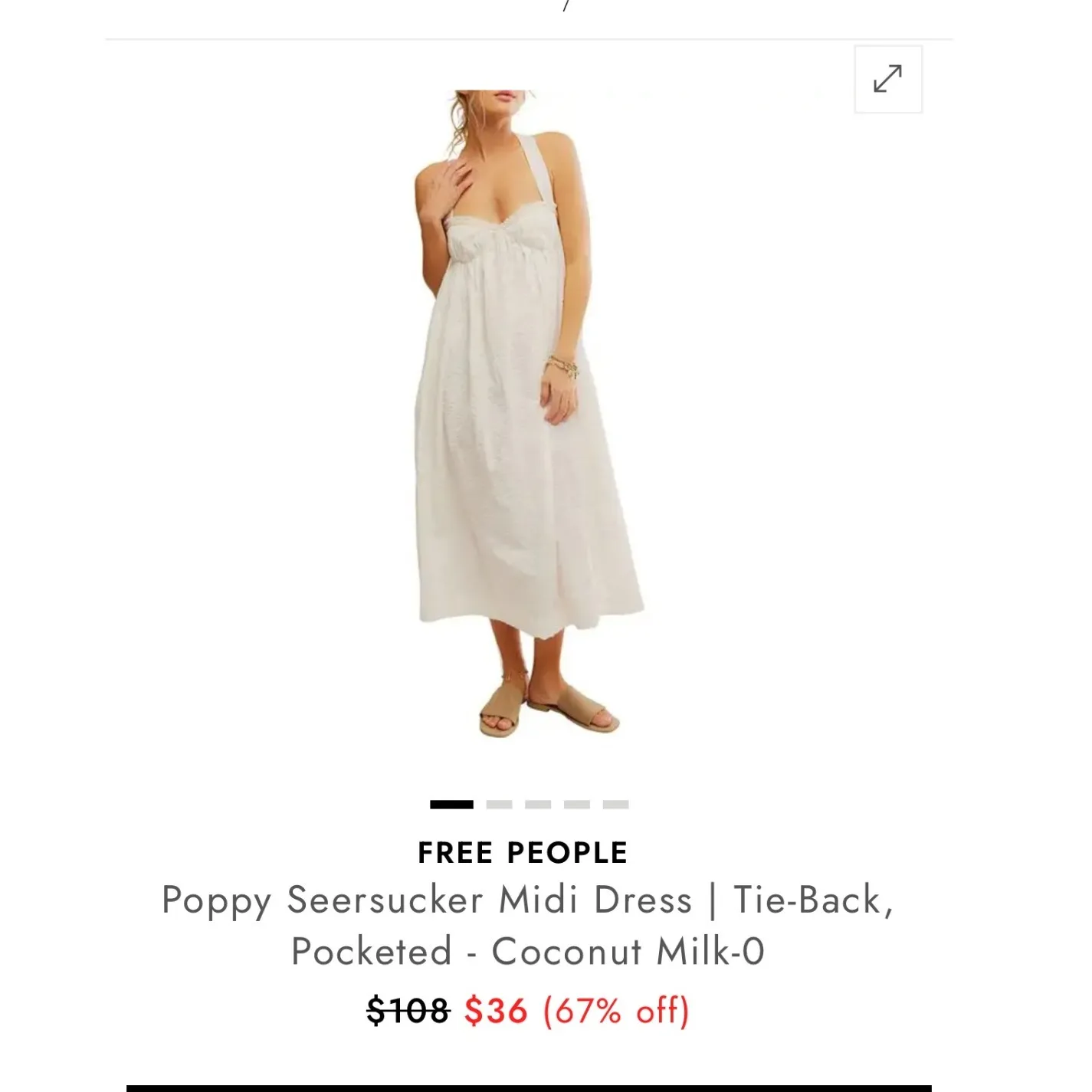 Free People X Free Est Poppy Midi Dress Coconut Milk Seersucker L - Image 4