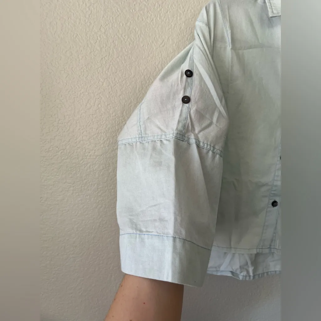 Shannon Passero Blue Boxy Button Down Shirt With Roll Up Sleeves Women's Size L Size L - Image 5