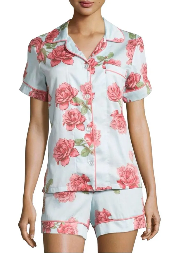 Bedhead for Neiman Marcus Vintage Rose Print Blue Short Pajama Set LARGE - Image 1