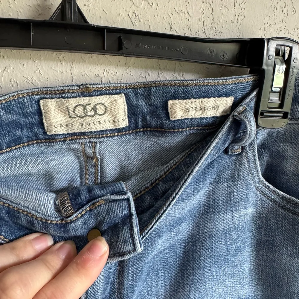 LOGO Lori Goldstein Two Tone Blue Denim High Rise Straight Leg Jeans Womens 18W - Image 3