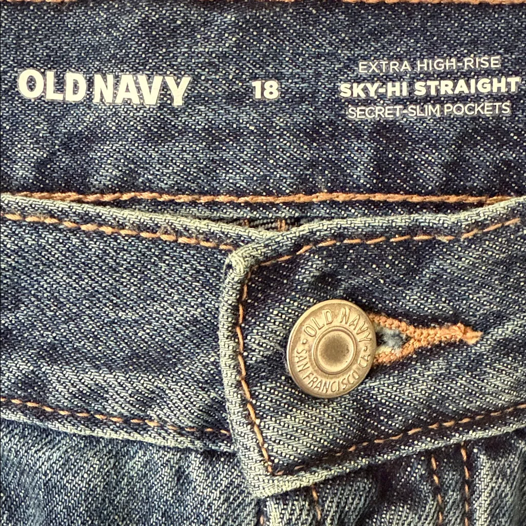 Old Navy Size 18 Women’s SKY-HI STRAIGHT Dark Blue Relaxed Jeans. - Image 5