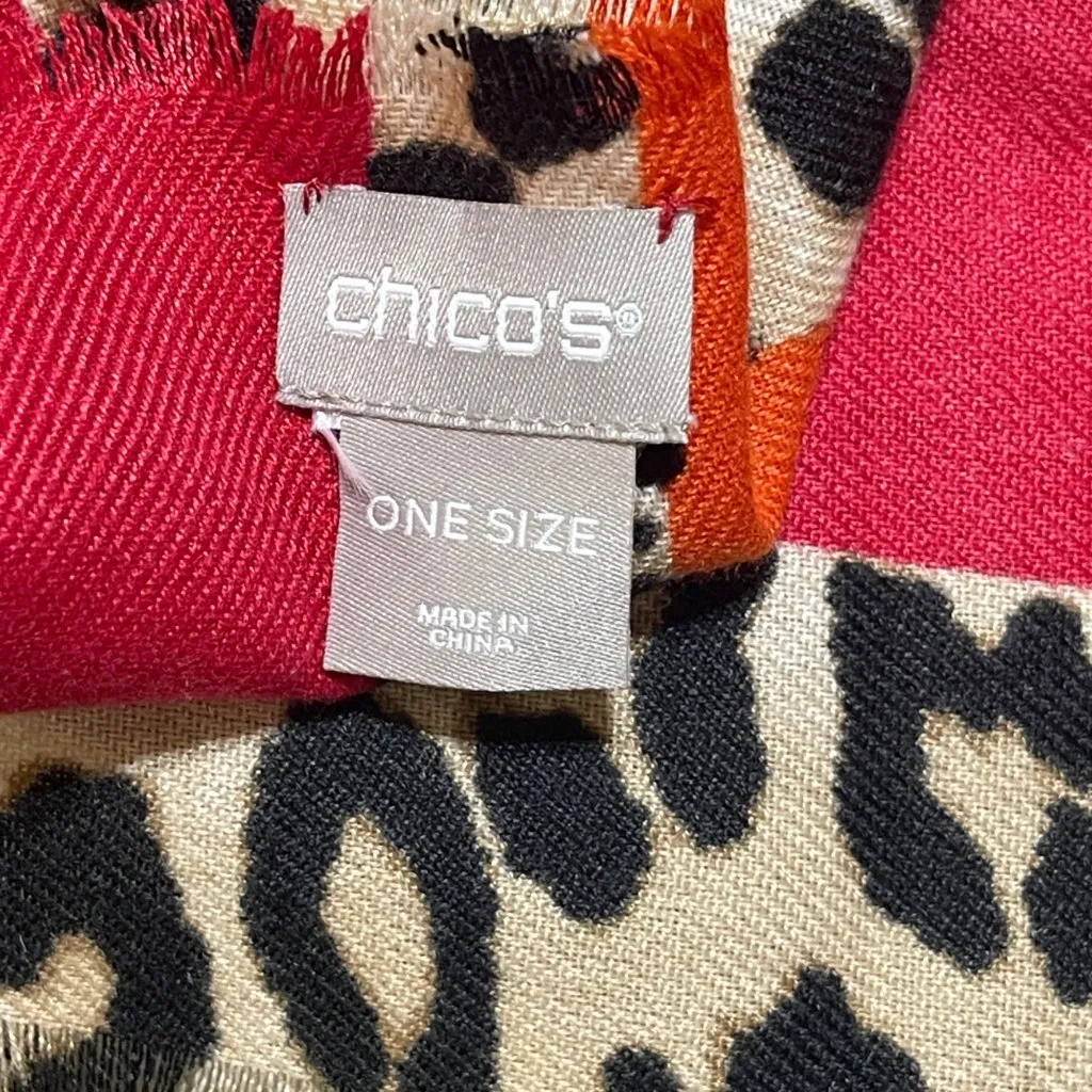 Chico's Scarf Wrap Leopard Black Red Orange 76" X 35" - Image 6