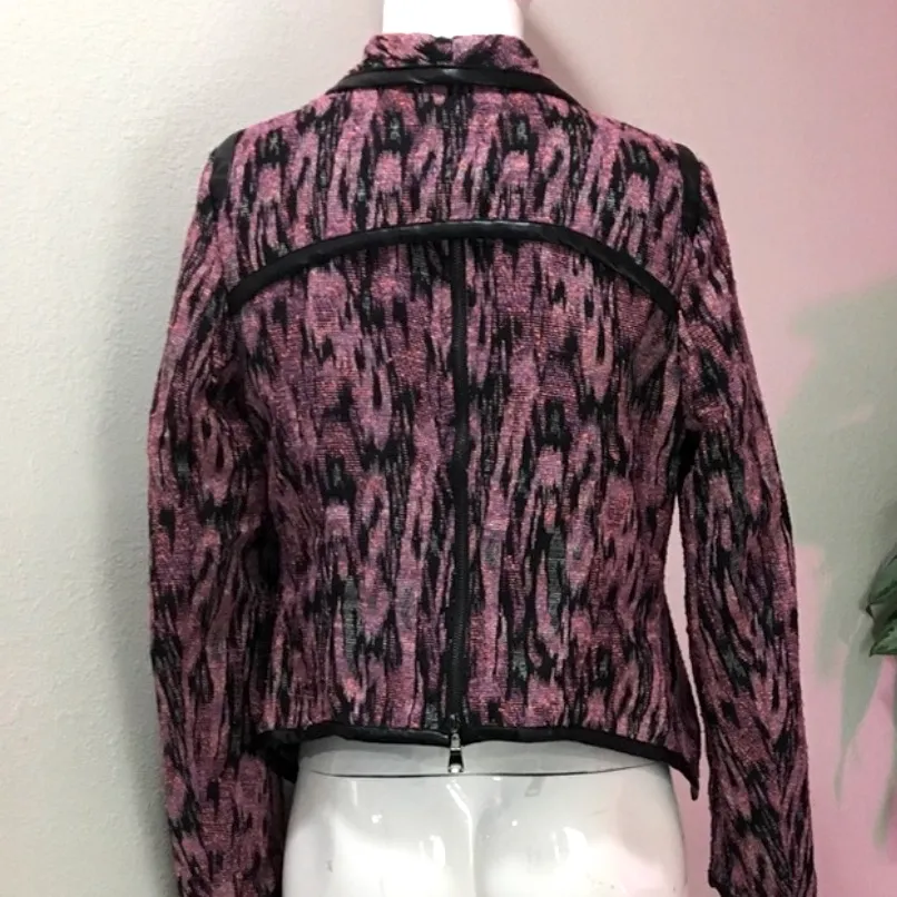 ESLEY PINK PATTERN BLAZER WITH FAUX LEATHER PIPING - Image 3