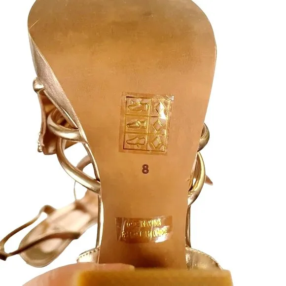 Jeffrey Campbell Platform Sandal Gold Metallic Fantasies Rhinestone Bow Size 8 - Image 13