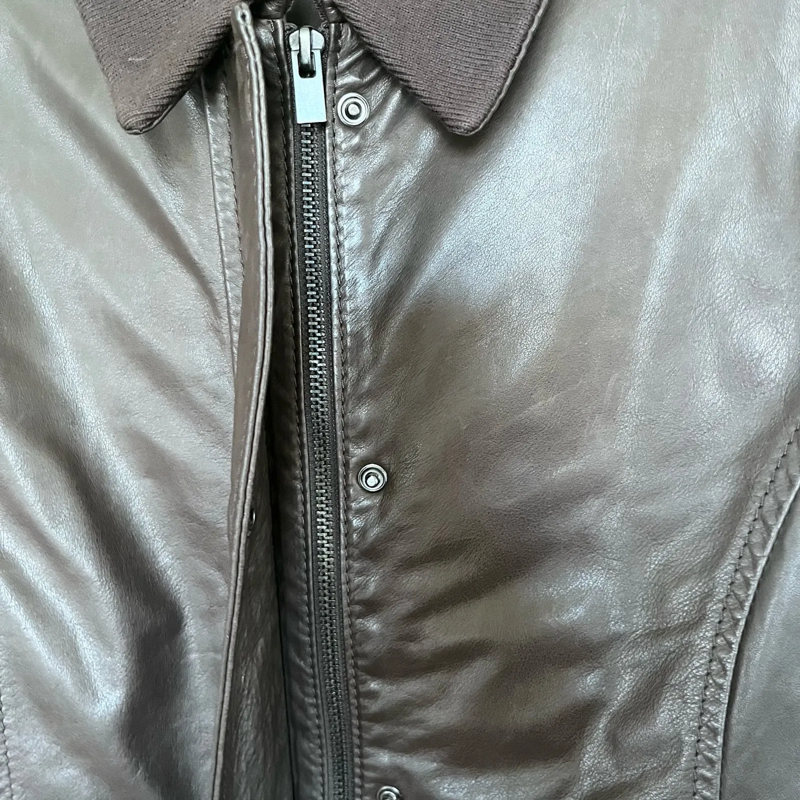 Theory Leather Full Zip Seam Sealed Bomber Jacket Brown Womens Size Large - Image 2