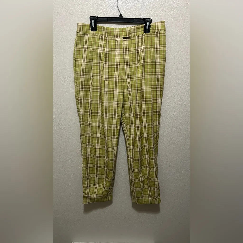 En Saison Anthropologie Andrew Tapered Plaid Pants Size Large Green Preppy - Image 4