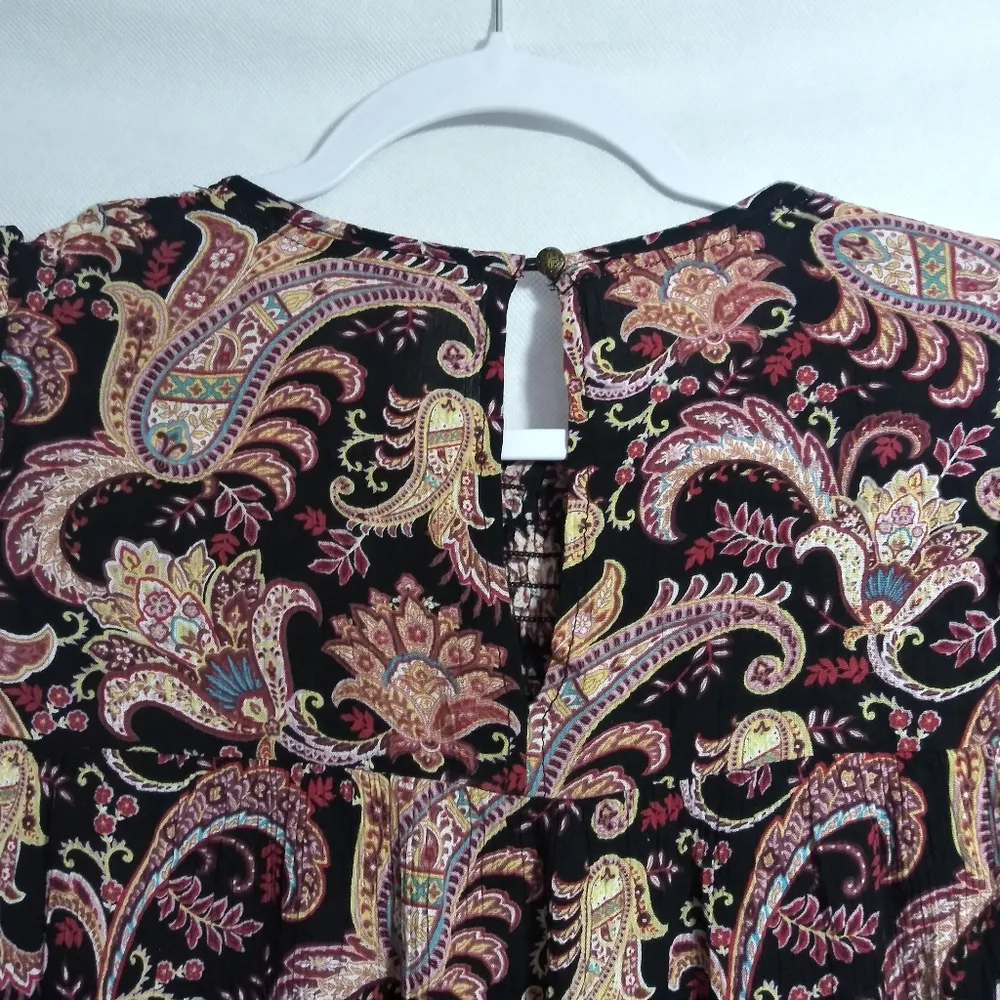 Knox Rose Black Paisley Boho Prairie Balloon Sleeve Ruffle Blouse  Size Small - Image 9