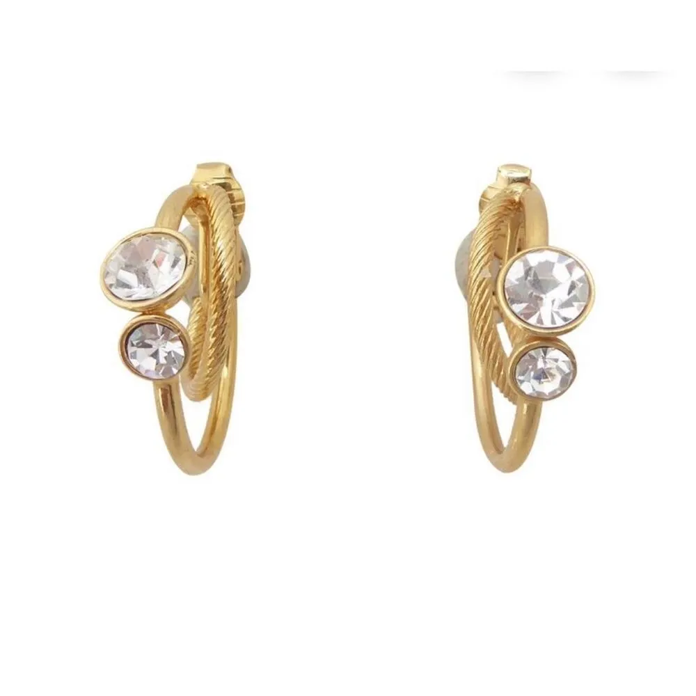 Gold tone and rhinestone double hoop earrings - Image 9