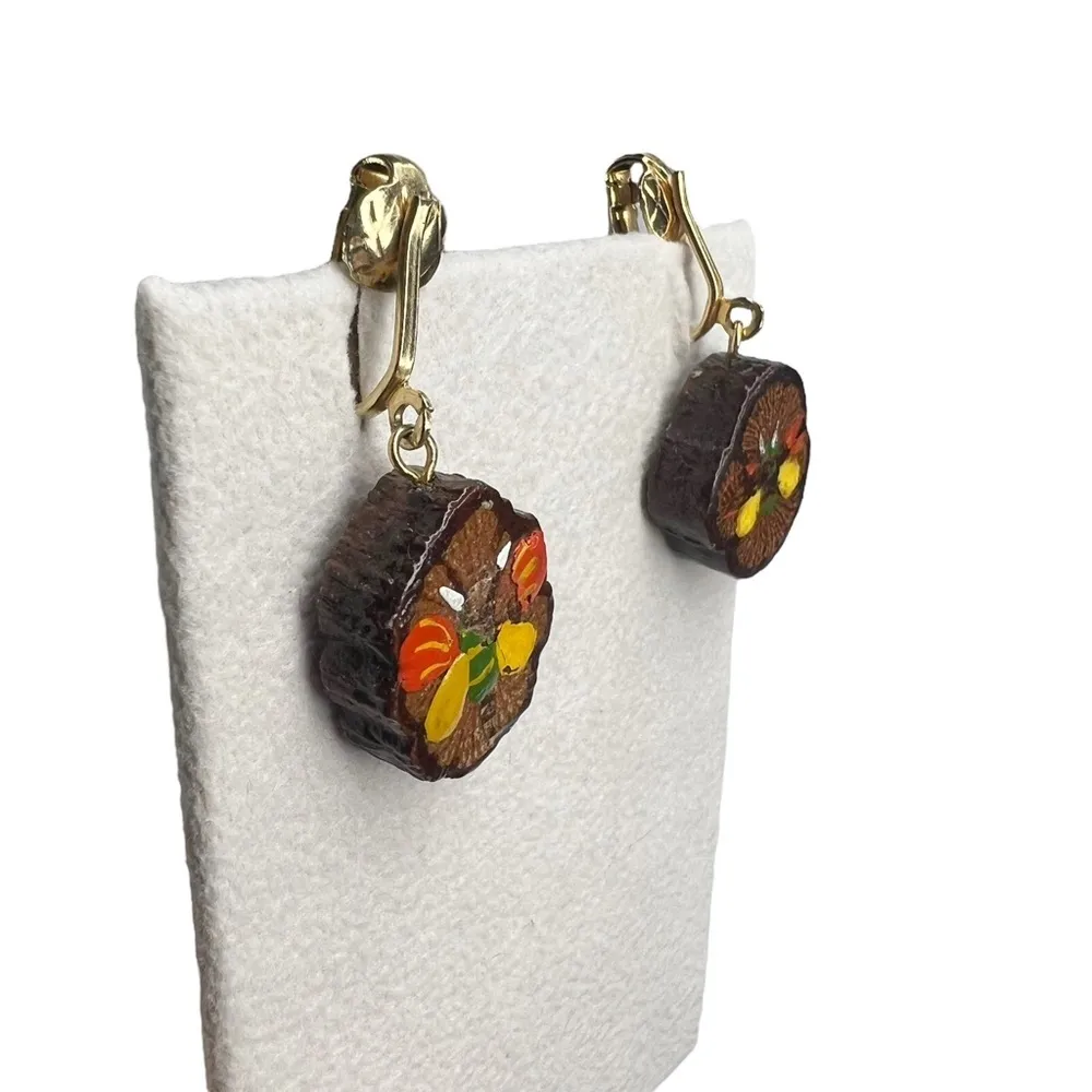 Vintage Wooden Hand Painted Butterfly Necklace & Clip On Earrings - Image 3