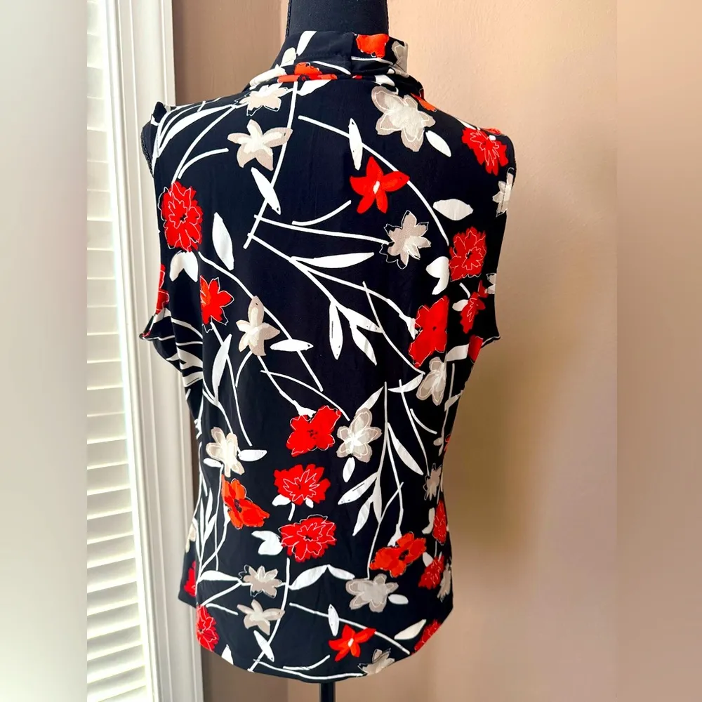 Calvin Klein Women’s Tank Shell in Black and Corral Poppies Print NWT - Image 3