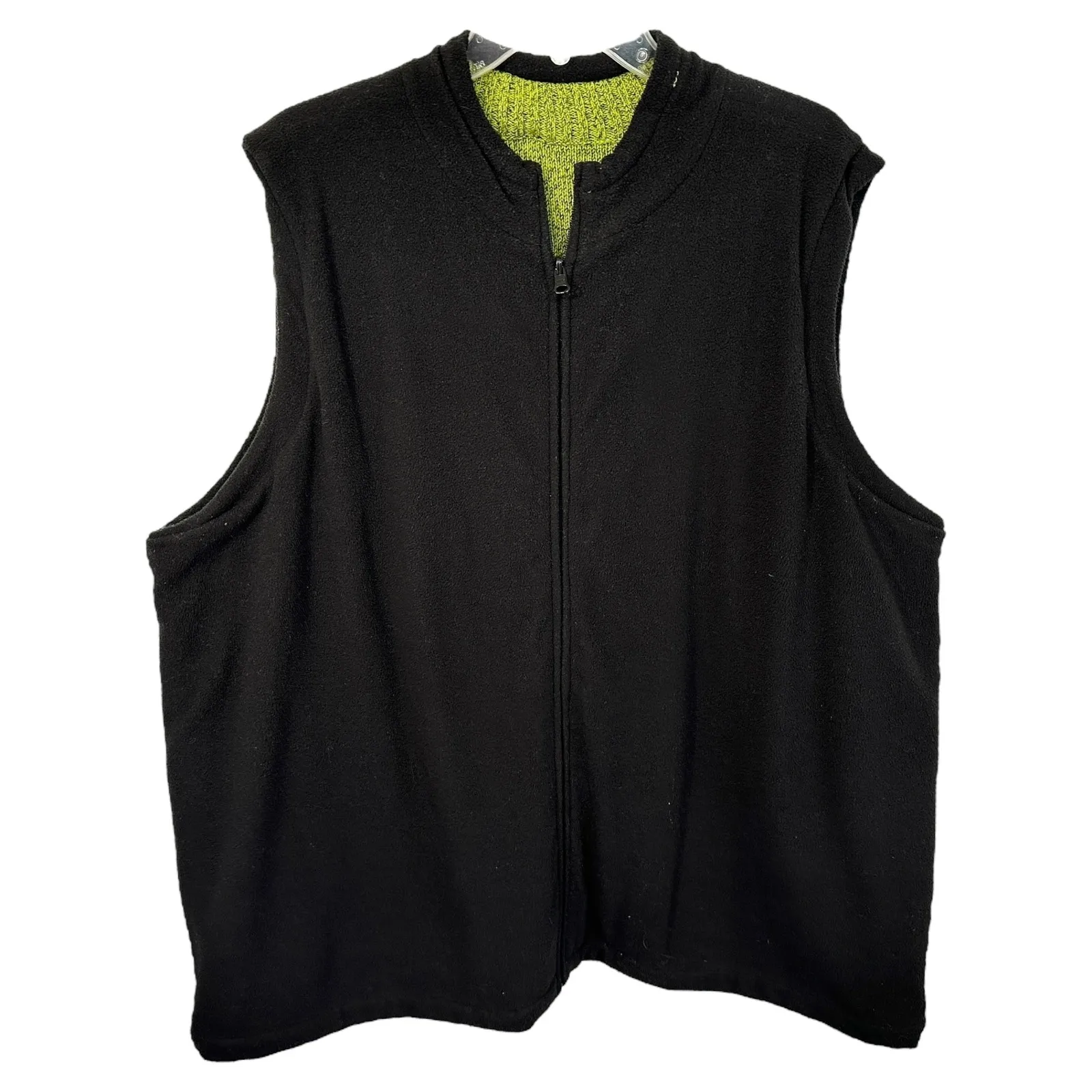 Woman Within 22W 24W Reversible Vest Black Fleece Green Knit Full Zip Cable B‎ - Image 2