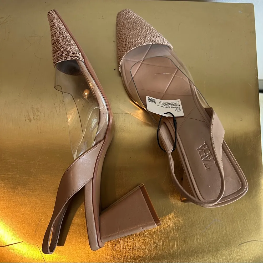 Zara Tan Neutral Clear Slingback Heels Size 9 Minimalist - Image 11
