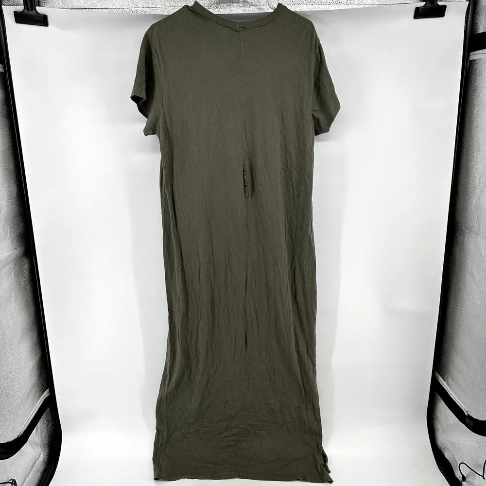 Monrow Pocket T Shirt Dress Maxi Round Neck Side Slits Pullover Cotton Gray XL - Image 5