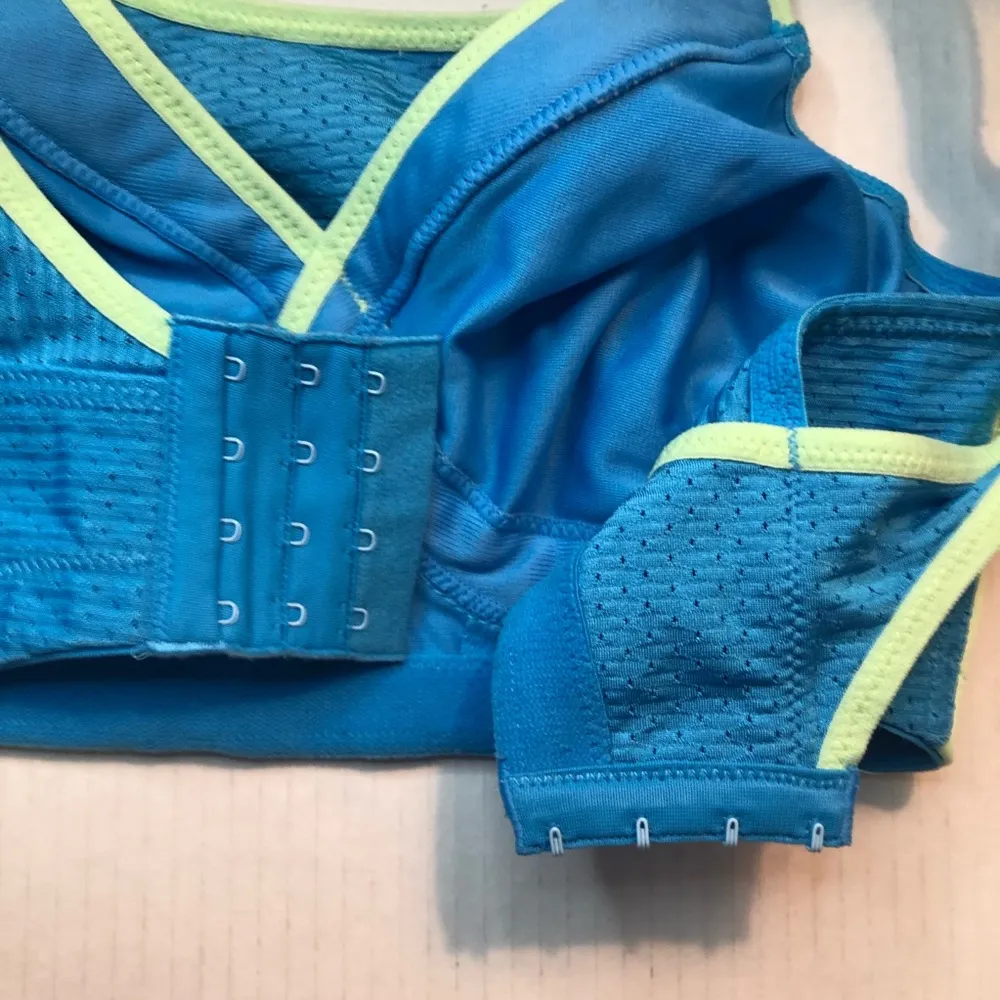 Glamorise Sports Bra Elite Performance Double Layer Bra Blue & Green Sz 34D GUC - Image 8