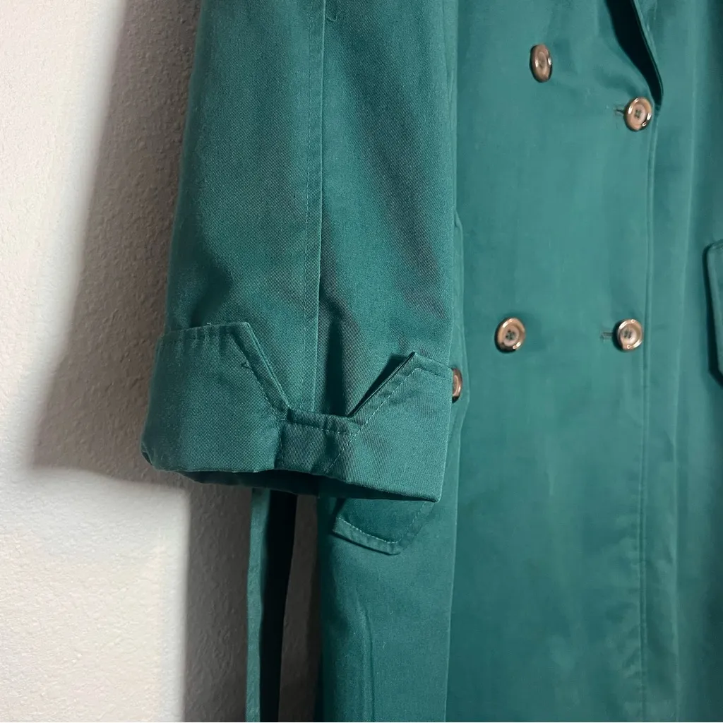 Vintage Double Breasted Trench Coat Womens Teal Green Size 12 Lined Long Belted - Image 11