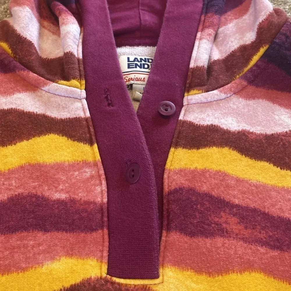 Lands End Serious Sweats Rainbow Terry Toweling Hoodie Stripe Sz LARGE - Image 4