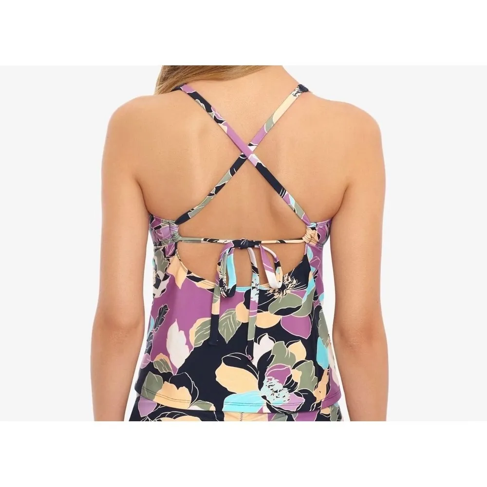 Salt + Cove Junior's Midnight Bloom V Wire Top Tankini Black Size Medium - Image 2