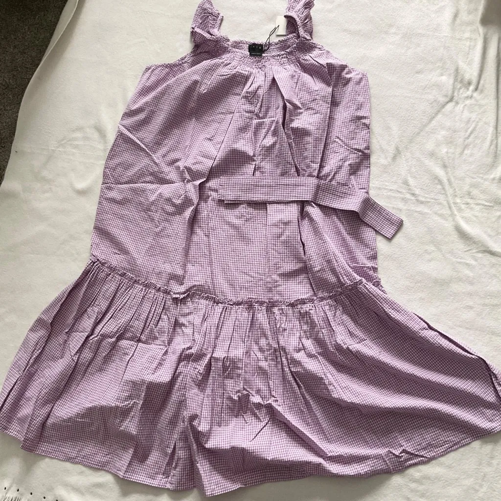 NWT HATCH THE SMOCKED SECRET NURSING midi DRESS purple LILAC GINGHAM SZ3 bust56 Size 12 - Image 2