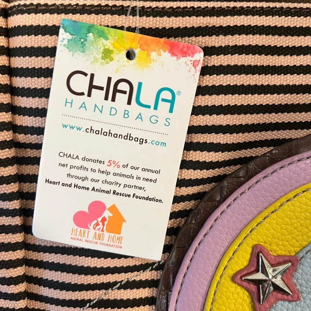 NWT Chala Vegan Leather Canvas Unicorn Appliqué Crossbody Tote Bag School Work Brown - Image 5