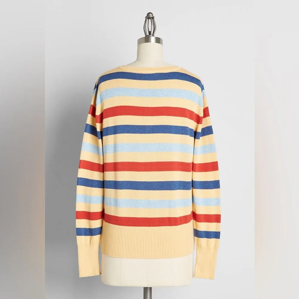 NWT Circus Modcloth Hyped and Striped Yellow Button Front Cardigan Sweater Sz M Size M - Image 2