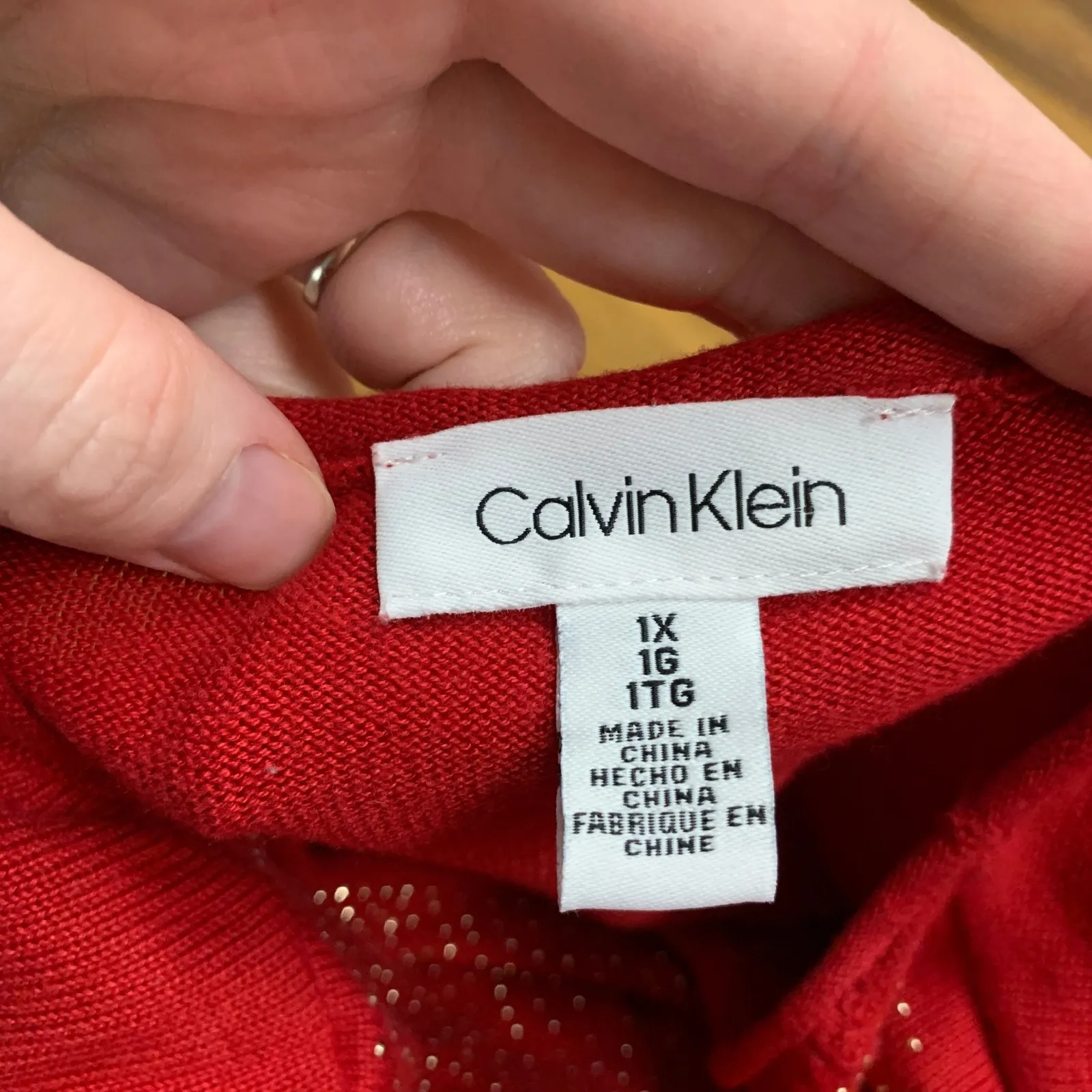 Calvin Klein Red Rhinestone Embellished Crew Neck Sweater Top Women Plus Size 1X - Image 5