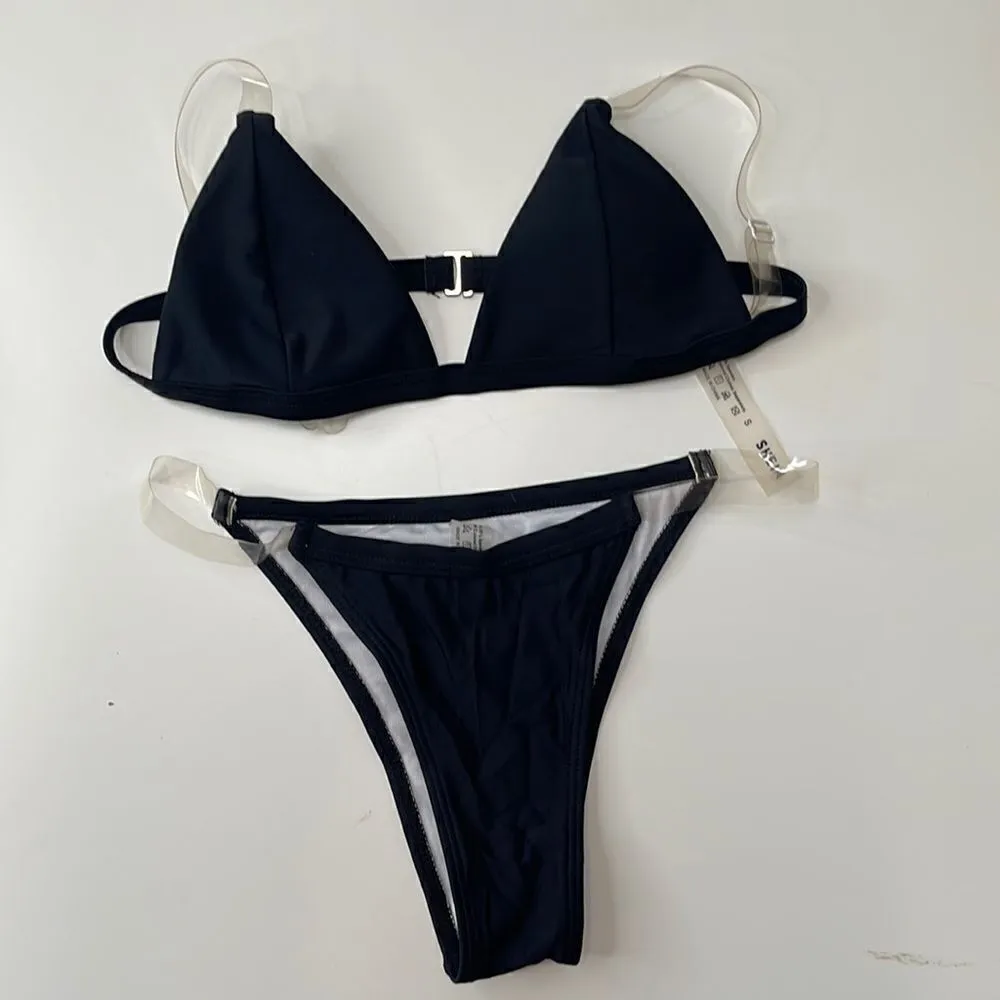 Shein Bikini. Unique clear plastic straps. Xtra pink xhilirarion top. Size S. - Image 2