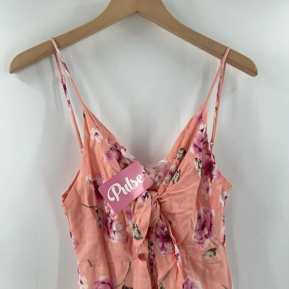 PROMESA Dress Size Medium NWT Floral Peach Button Down Tie Mini Boutique - Image 7