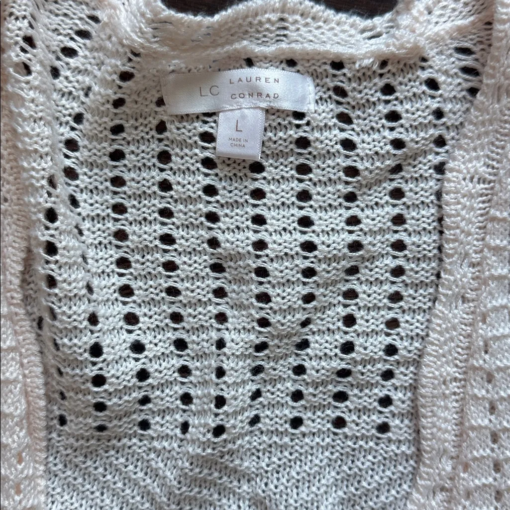 LC Lauren Conrad Bell-Sleeve Pointelle Cardigan Apricot Large - Image 3