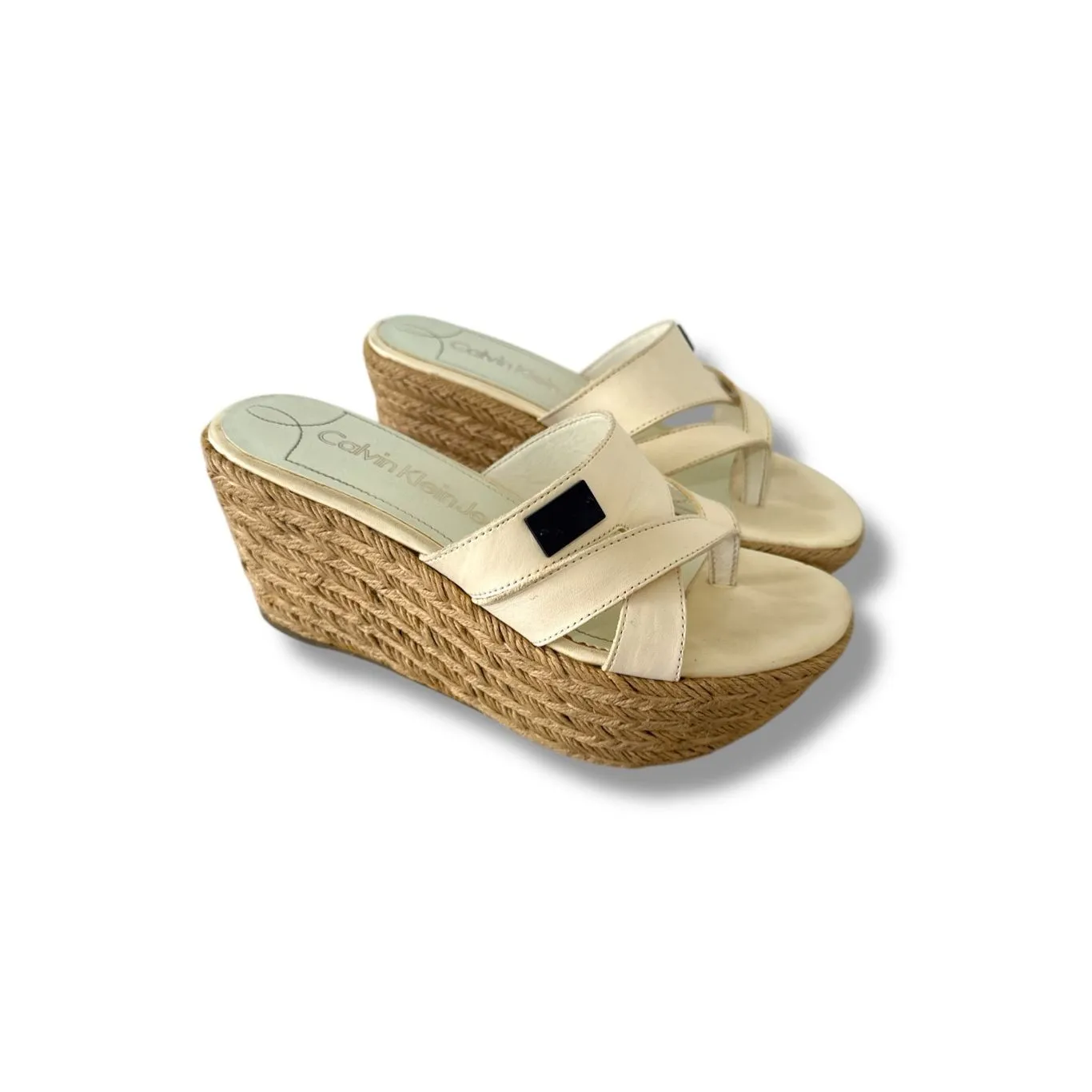 Y2K Vintage Calvin Klein‎ Womens sz 8 Chunky Leather Slip on Platform Wedges 90s - Image 2