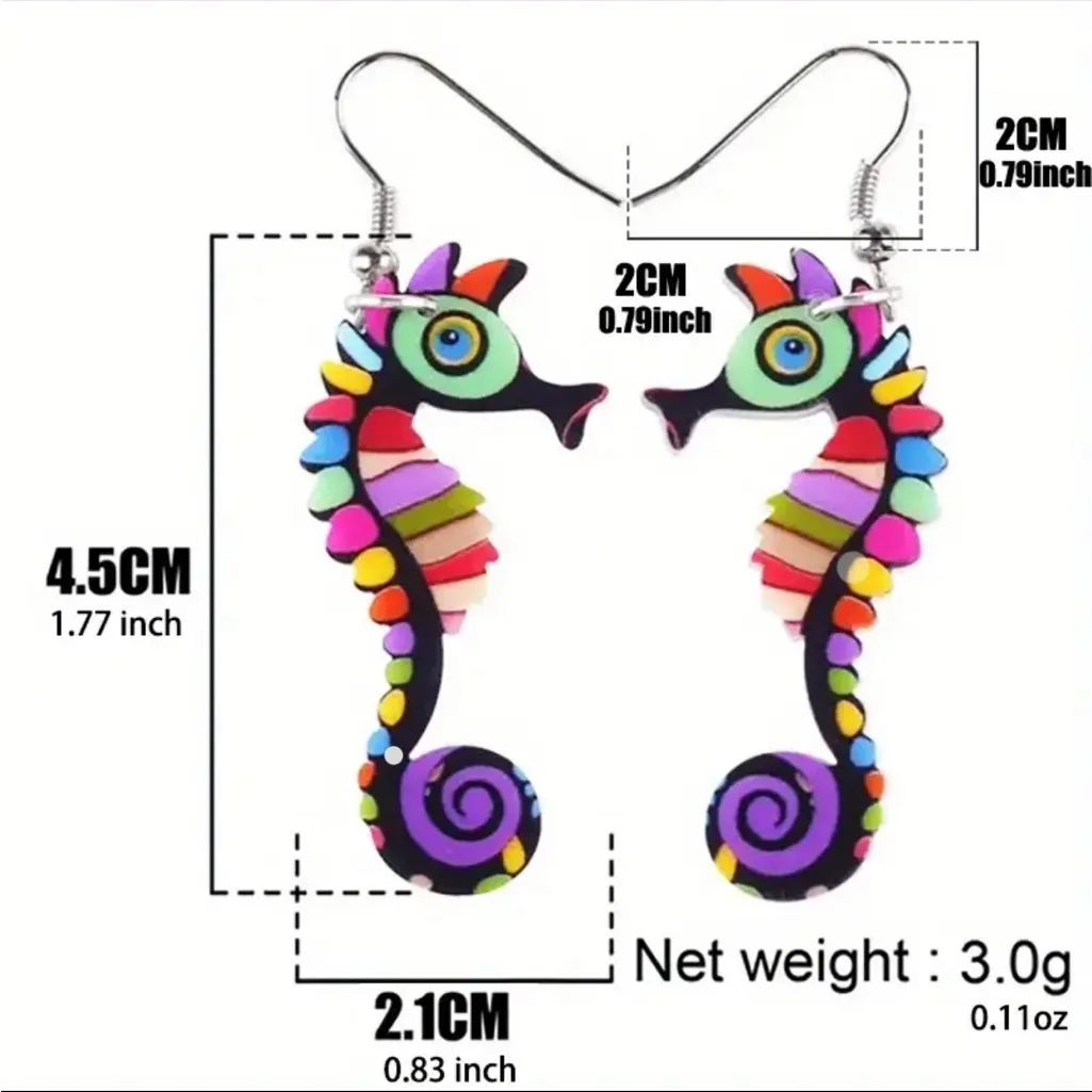 Cute Colorful Seahorse Design Dangle Earrings Bohemian‎ Ocean Style Acrylic - Image 7