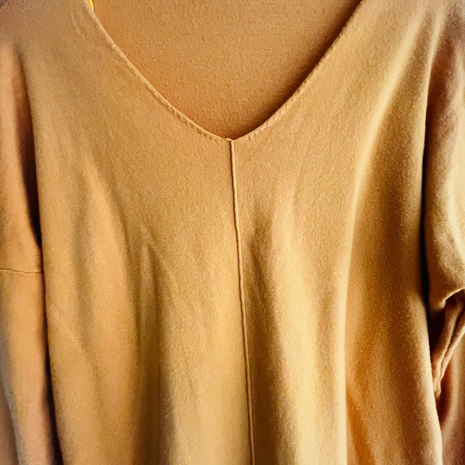 MOD Mustard Yellow V Neck Long Sleeve Sweater Women's Size S M Cotton Blend Orange - Image 5