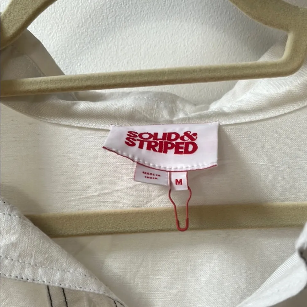 🆕 Solid & Striped | White Long-Sleeve Dress with Pockets Navy Stitching - Image 7