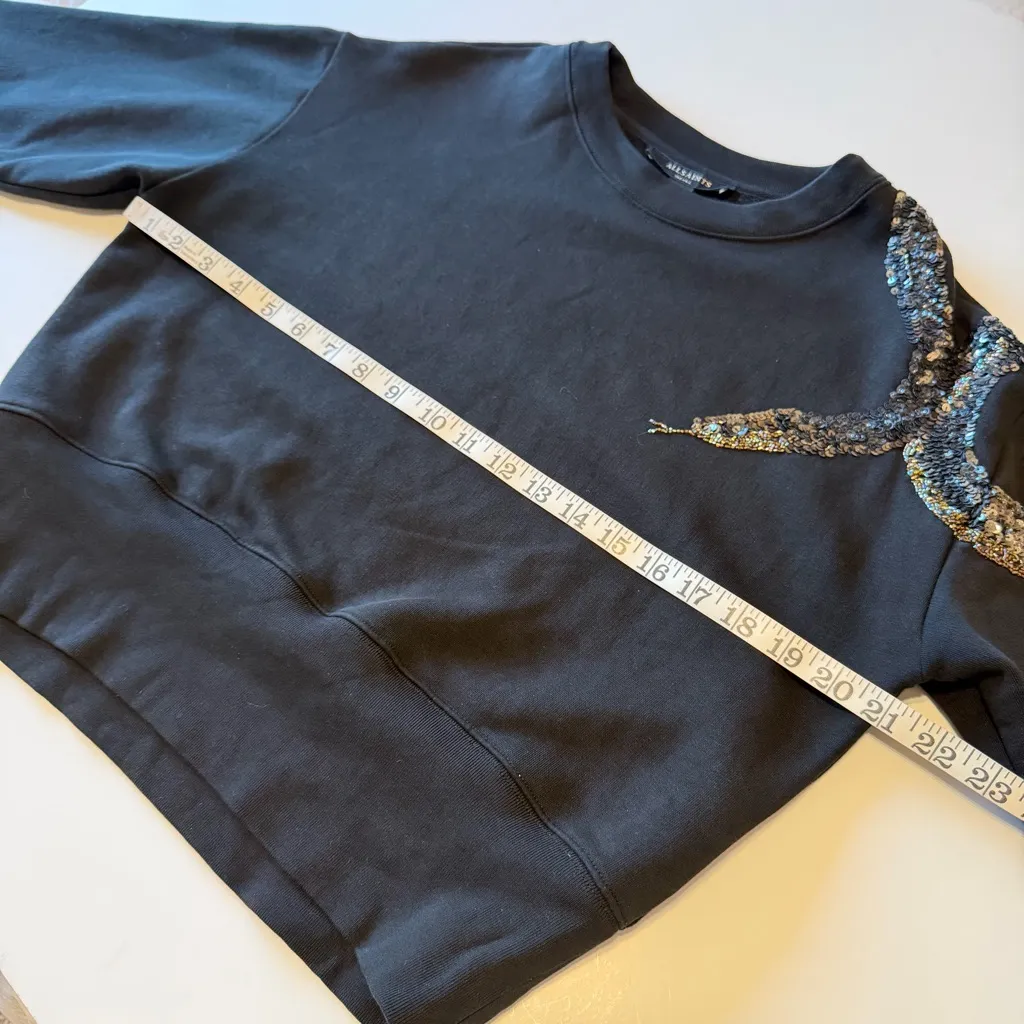 ALLSAINTS Tempest Separo Sweatshirt snake sequinns at sleeve, black, size S - Image 4