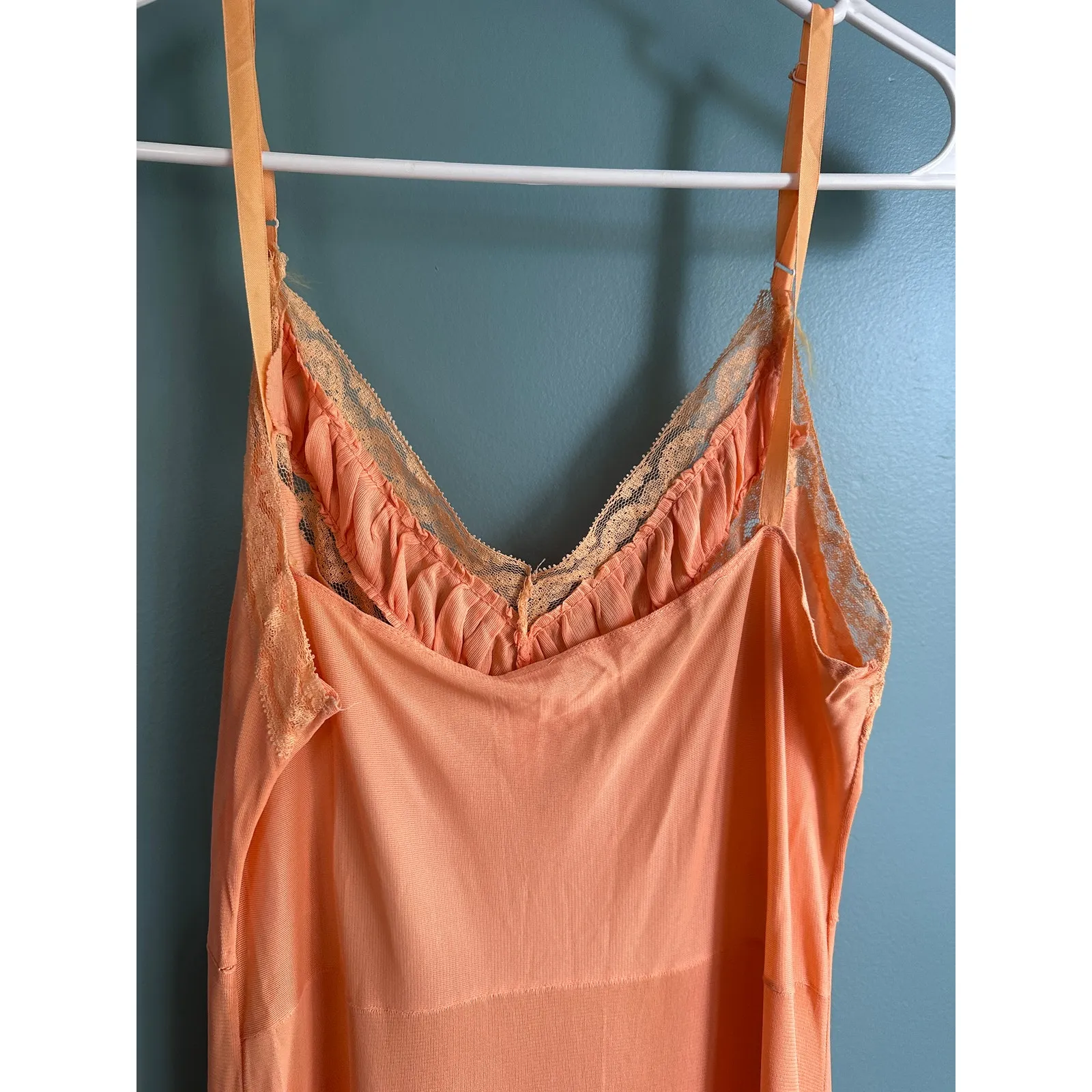 Vintage Coral Women's Sleeveless Nightgown Sleepwear Slip Orange - Image 6