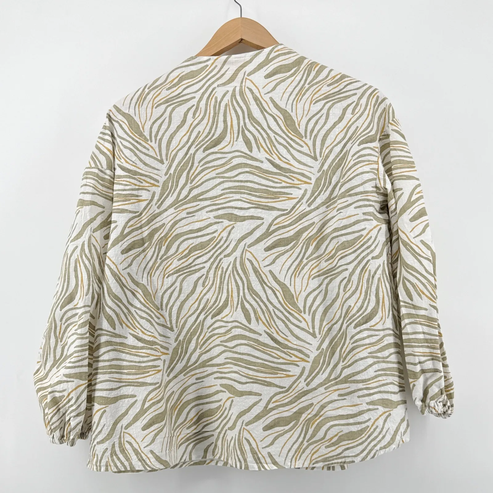 Lullaby Club Women's Penny Smock Blouse S/M Tie Front Print Linen Cotton Relaxed White Size M - Image 3