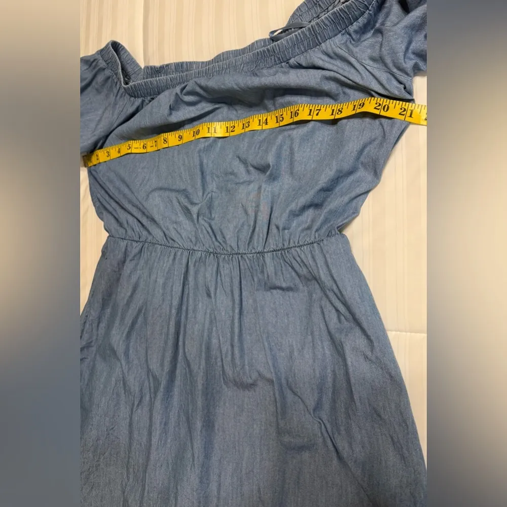 New York & Company Blue Lightweight Denim Off Shoulder Short Sleeve Dress Size L - Image 7
