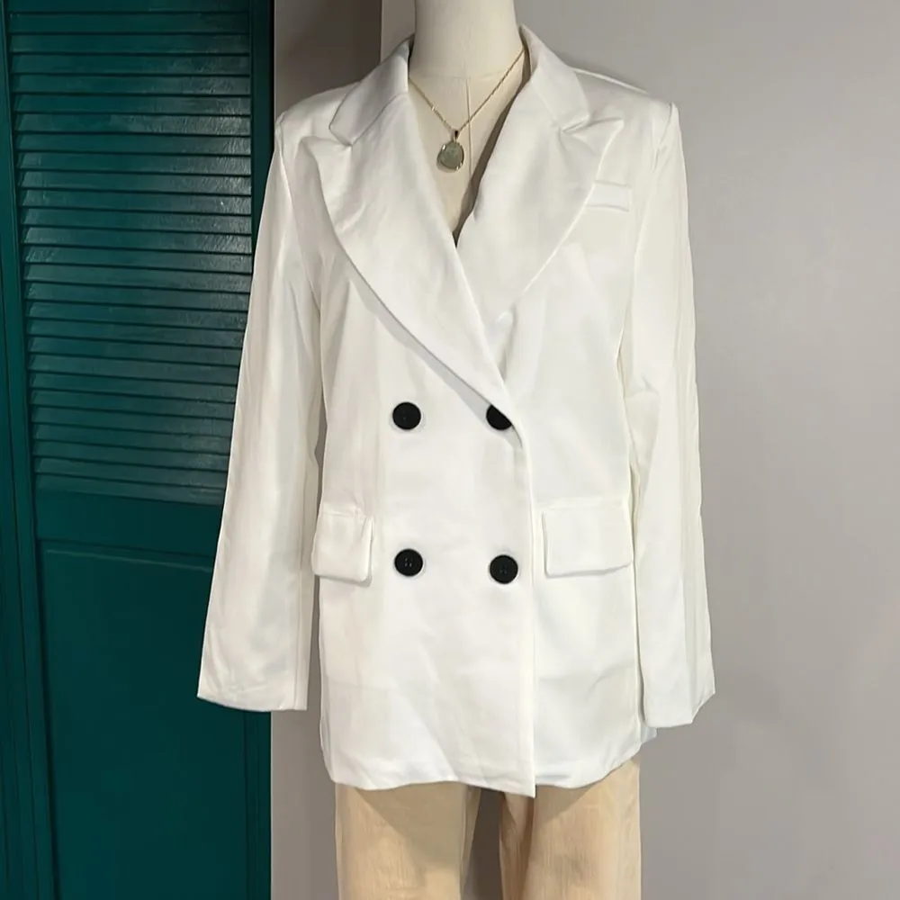 NWT Full Size Collared Neck Long Sleeve Blazer in IVORY - Image 4