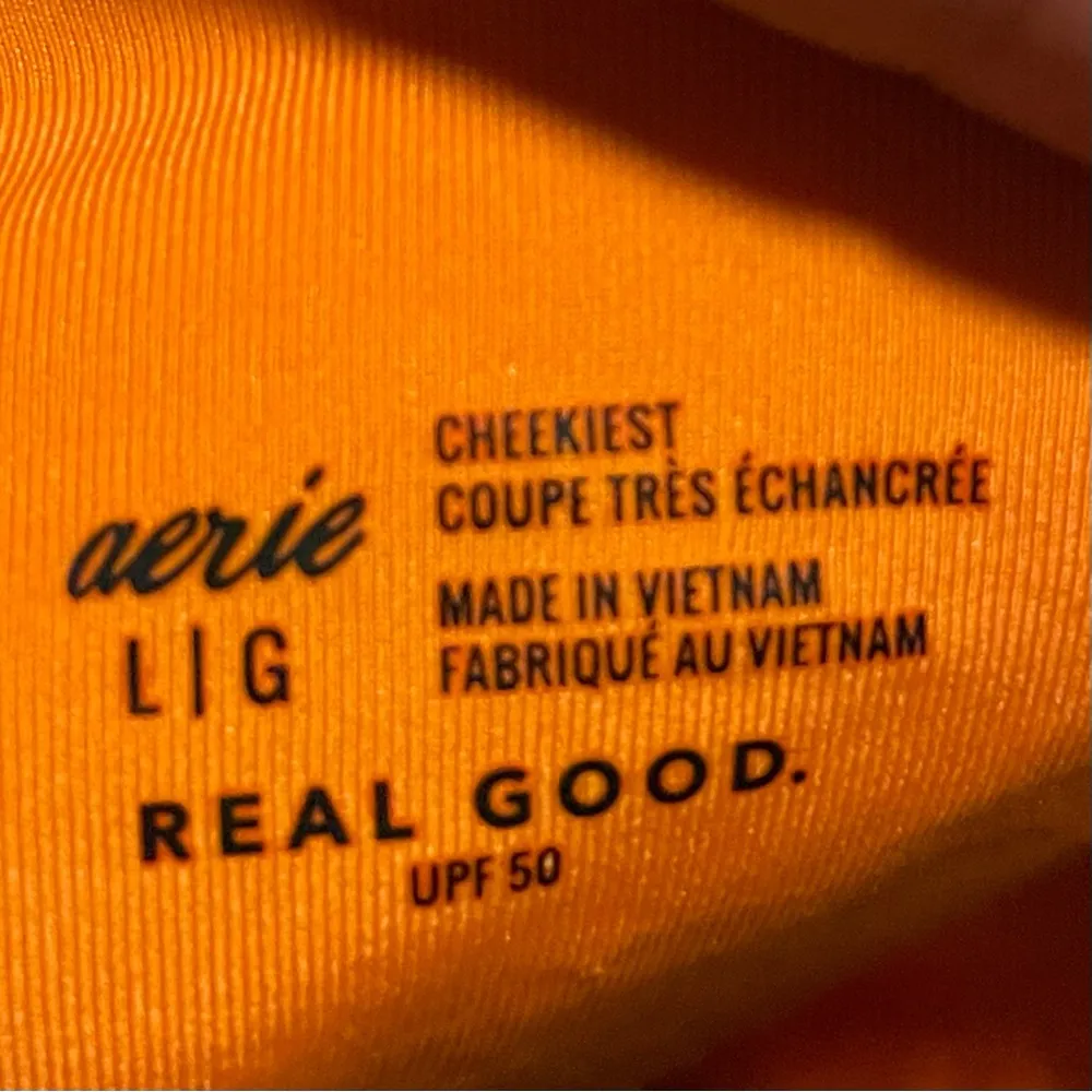 Aerie Womens Swim Bikini Bottom Orange White Ribbed Tie Cheekiest Size Large - Image 8