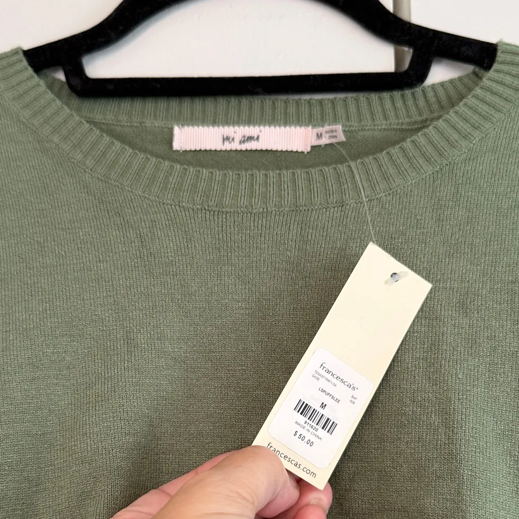 NWT Mi Ami (Francesca's) Sage Sweater with Bubble Sleeves - Image 2