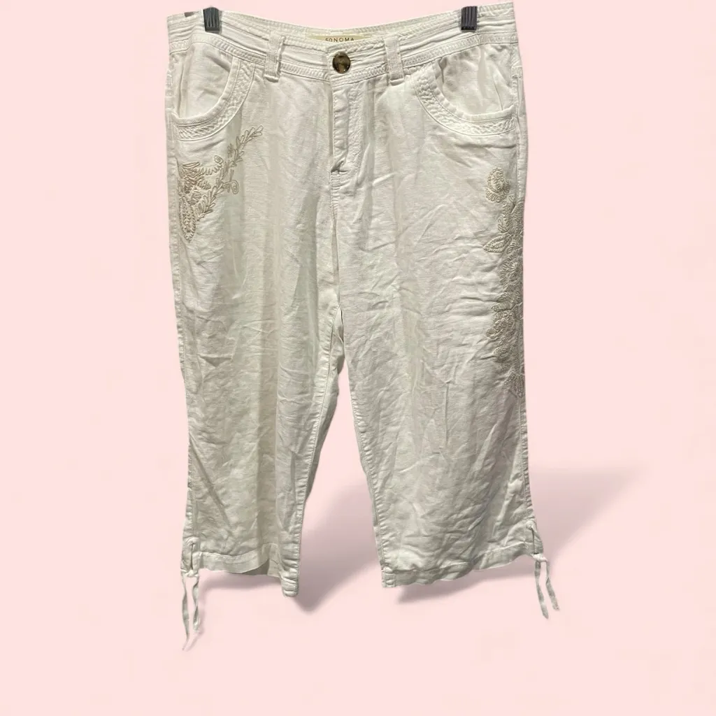 Cute creamy white embroidered Y2K crops linen blend medium rise fairy angel baby - Image 2